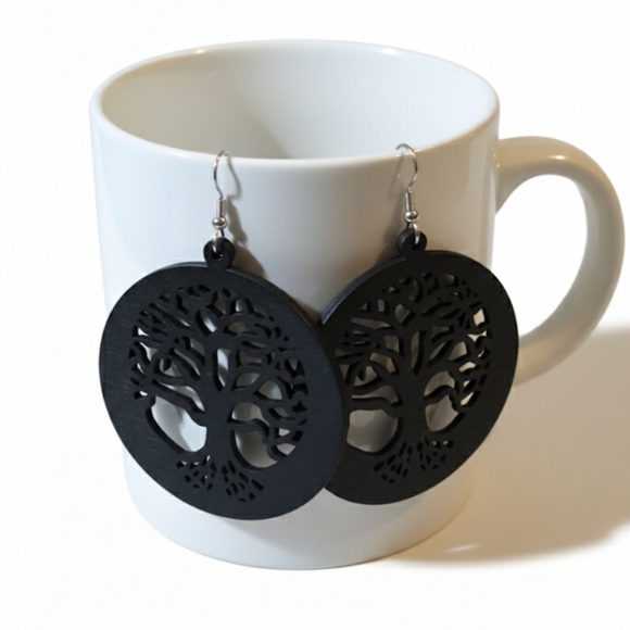 Tree of life earrings, Wooden drop earrings, Tree of life, Tree of life wooden - Picture 8 of 12